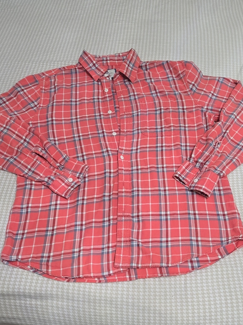 American Eagle Outfitters Kids Coral Red Plaid Button-Down Shirt